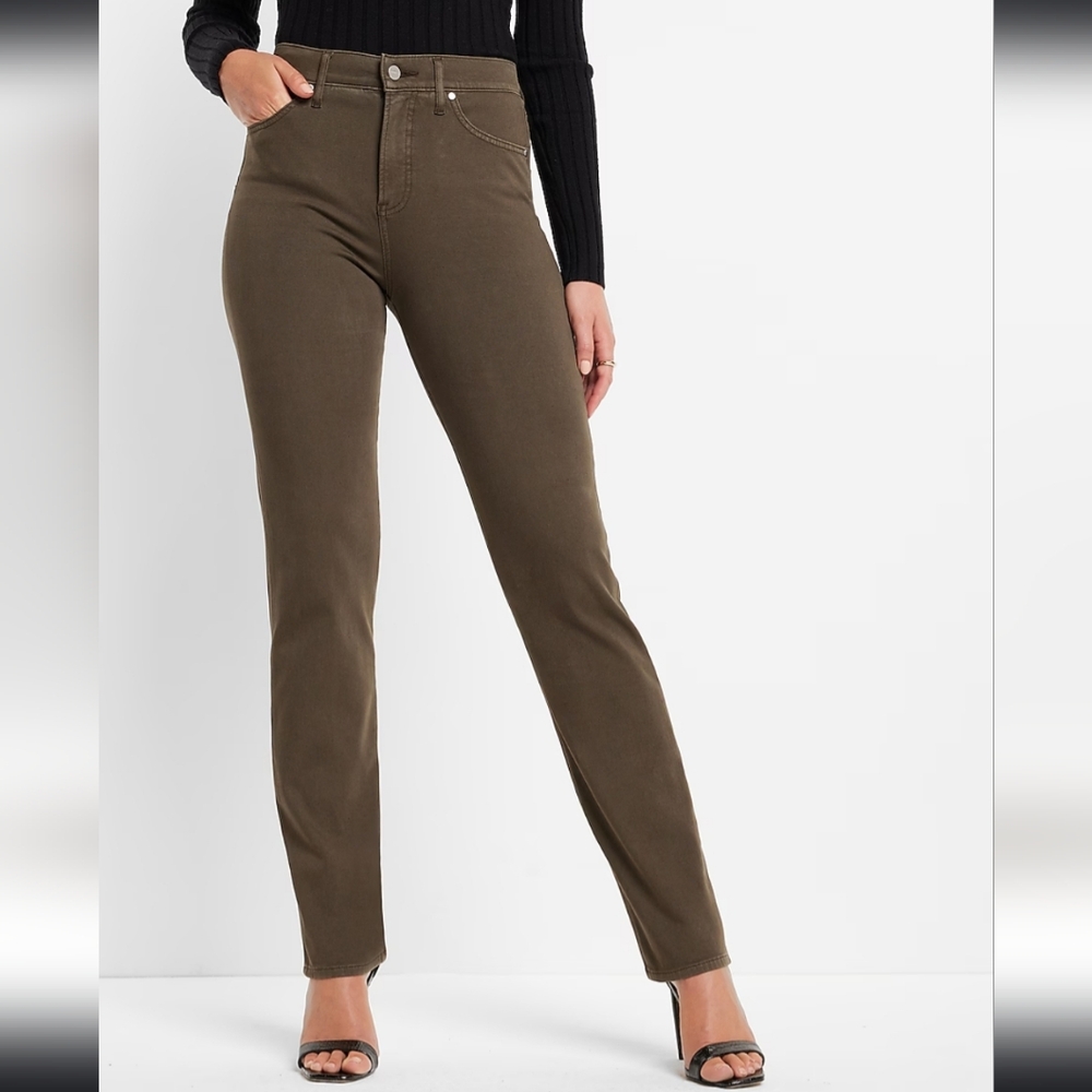 High Waisted Olive Supersoft Modern Straight Jeans